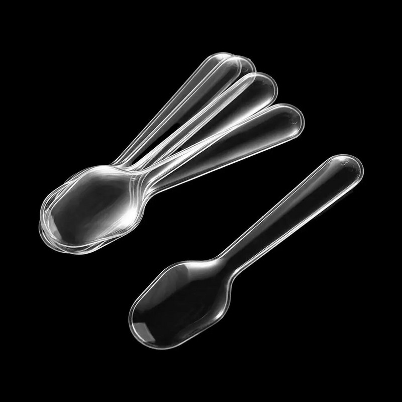 100 vnt. plastikiniai vienkartiniai skaidraus plastikiniai šaukštai, stalo įrankiai, storinantys 7,5*2 cm vienkartiniai stalo įrankiai šaukštai skaidrus jogurtas