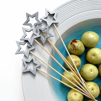 50 τμχ Σουβλάκια από μπαμπού μιας χρήσης Σνακ με φρούτα Επιδόρπιο πιρούνι Star Bamboo Sticks Κοκτέιλ Επιλογές Χριστουγεννιάτικου πάρτι στο τραπέζι