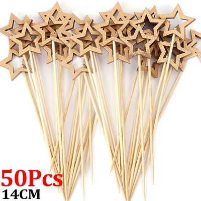 50 vnt Vienkartiniai bambuko iešmai Vaisiai Užkandžiai Desertinė Šakutė Žvaigždė bambuko lazdelės Kokteilių rinkiniai Kalėdų vakarėlio stalo papuošimai