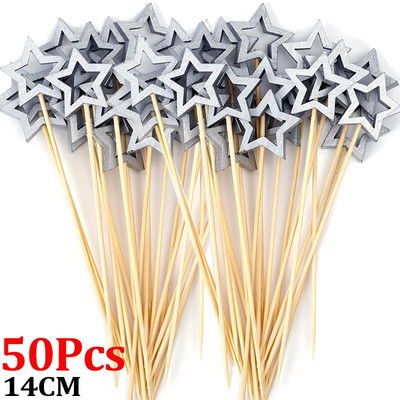 50 vnt Vienkartiniai bambuko iešmai Vaisiai Užkandžiai Desertinė Šakutė Žvaigždė bambuko lazdelės Kokteilių rinkiniai Kalėdų vakarėlio stalo papuošimai