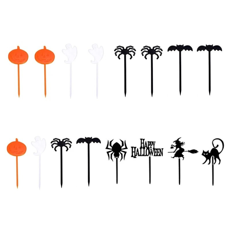 2024 m. naujos 8 pakuotės Helovino teminių vaisių šakutės Mielos mini Bento iškabos plastikiniai Bento dekorai