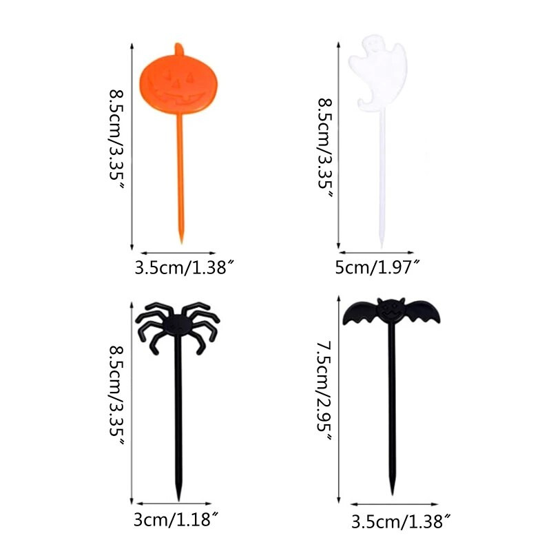 2024 m. naujos 8 pakuotės Helovino teminių vaisių šakutės Mielos mini Bento iškabos plastikiniai Bento dekorai