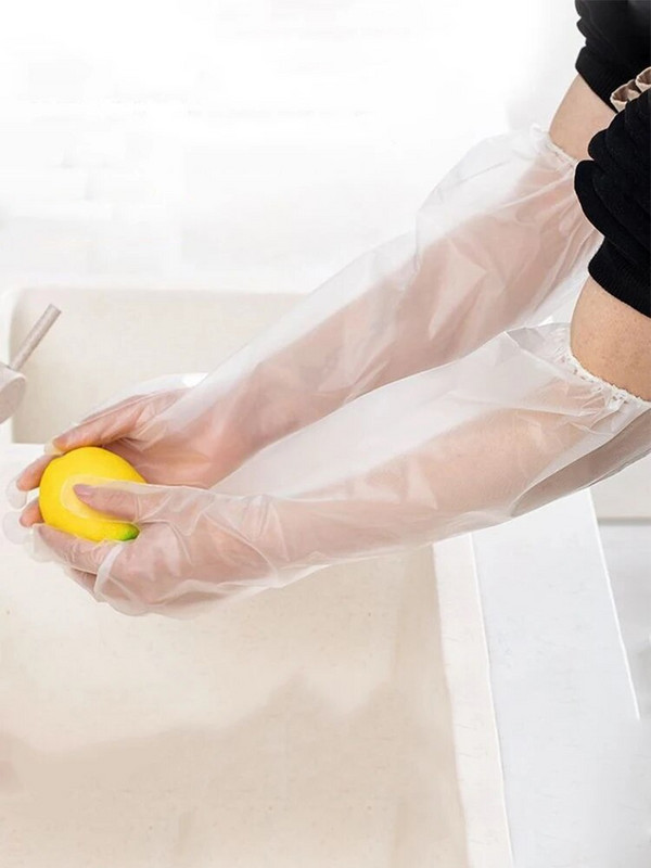 10 gab vienreizējās lietošanas plastmasas caurspīdīgi garie cimdi Pārtika Videi draudzīgi cimdi virtuves gatavošanai Rūpnieciskie restorānu tīrīšanas cimdi