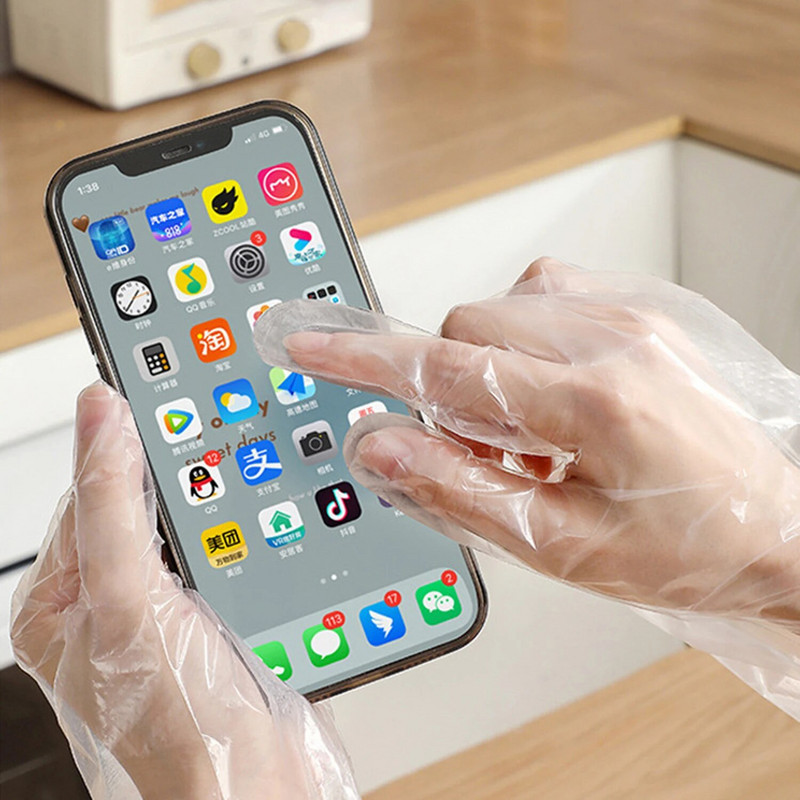 10 gab vienreizējās lietošanas plastmasas caurspīdīgi garie cimdi Pārtika Videi draudzīgi cimdi virtuves gatavošanai Rūpnieciskie restorānu tīrīšanas cimdi