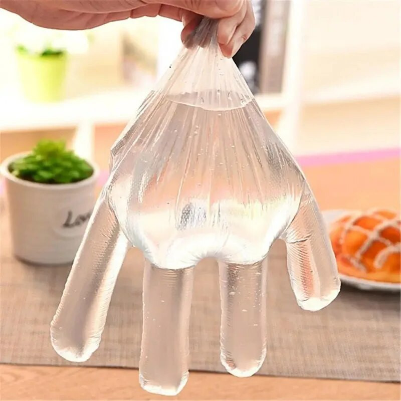 100/200PCS Γάντια HDPE μίας χρήσης Διαφανές αφαιρούμενο προστατευτικό χεριών ανθεκτικό στο λάδι για προστασία από τις δουλειές του σπιτιού