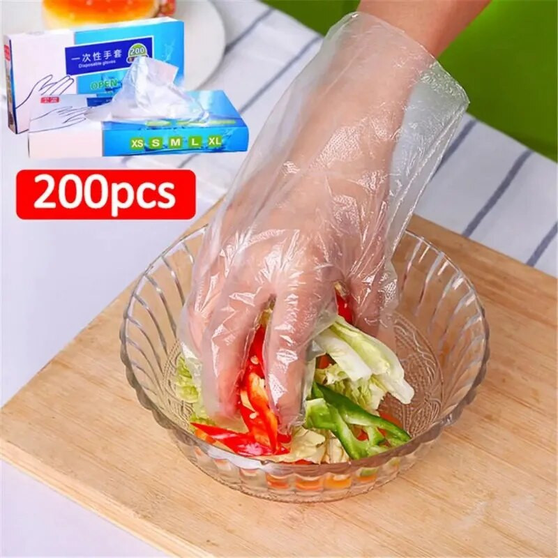 100/200PCS Γάντια HDPE μίας χρήσης Διαφανές αφαιρούμενο προστατευτικό χεριών ανθεκτικό στο λάδι για προστασία από τις δουλειές του σπιτιού