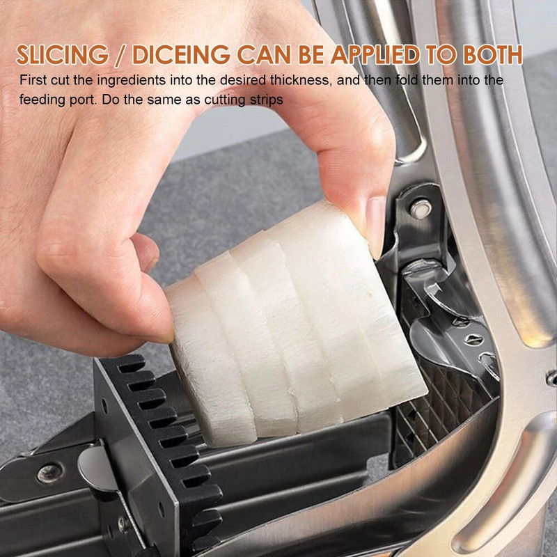 Nerūdijančio plieno bulvių pjaustyklė skrudintų bulvyčių mašina Bulvių pjaustyklė skrudintų bulvyčių pjaustyklė virtuvei Rankinė daržovių programėlė