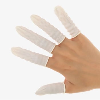 50PCS Ръкавици за еднократна употреба от естествен каучук Finger Cots Неплъзгащи се антистатични протекторни ръкавици за върха на пръстите Бяло покритие за пръсти Инструмент за нокти