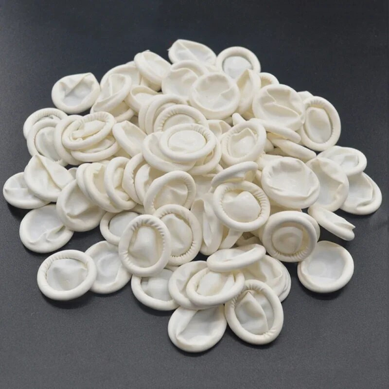 50 vnt. natūralaus kaučiuko vienkartinės pirštinės Pirštų lovelės Neslystančios Antistatinės pirštų galiukų apsaugos pirštinės Baltos pirštų dangos nagų įrankis