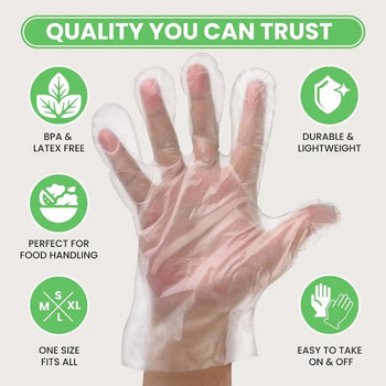 100 бр. Ръкавици за еднократна употреба за безопасност при работа с киселини Нови TPE ръкавици за почистване на хранителни продукти Прозрачни неплъзгащи се ръкавици без латекс