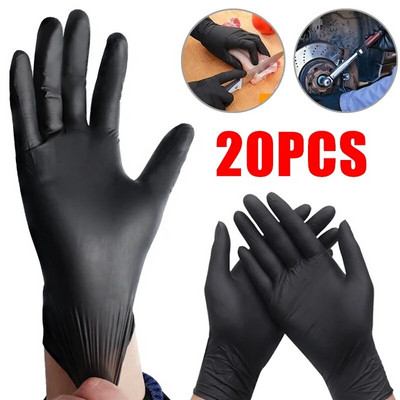 20PC нитрилни ръкавици за еднократна употреба Водоустойчиви хранителни черни ръкавици за почистване на домашна кухня Лаборатория Ръкавици за готвене Ръкавици за ремонт на автомобили