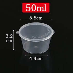 50 vnt. 25/40/50 ml plastikinio padažo išsinešimui puodelis Mažas vienkartinis maisto indelis su atlenkiamais dangteliais Prieskoniai Pigmentinių dažų dėžutės organizatorius