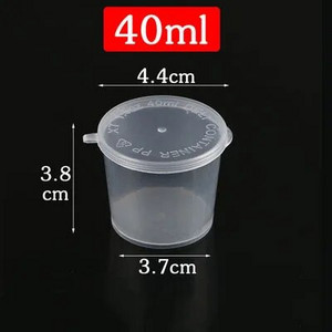 50 vnt. 25/40/50 ml plastikinio padažo išsinešimui puodelis Mažas vienkartinis maisto indelis su atlenkiamais dangteliais Prieskoniai Pigmentinių dažų dėžutės organizatorius
