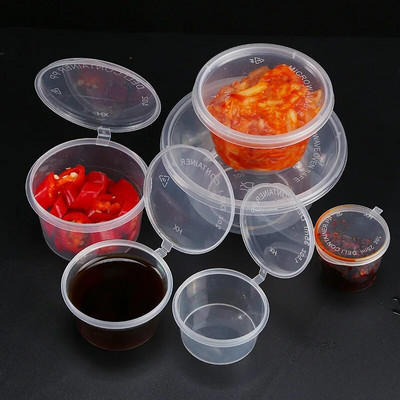 50 buc. 25/40/50 ml cană de sos din plastic la pachet recipient mic pentru alimente de unică folosință cu capace rabatabile cutie de vopsea pentru condimente cu pigment
