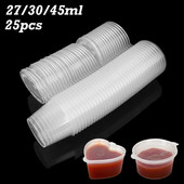 25 vnt. 27/30/45 ml Vienkartinio plastikinio išsinešimui skirto padažo puodelis su dangteliais Maisto dėžutė aštraus aliejaus acto pakavimo dėžutė restorano reikmenys