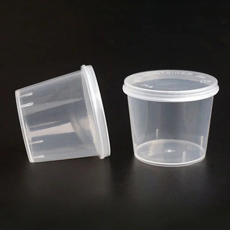 25 vnt. 27/30/45 ml Vienkartinio plastikinio išsinešimui skirto padažo puodelis su dangteliais Maisto dėžutė aštraus aliejaus acto pakavimo dėžutė restorano reikmenys