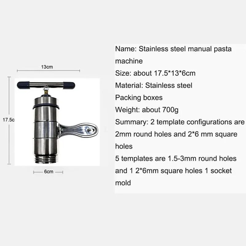 Rankinis nerūdijančio plieno makaronų gaminimo aparatas, spaudžiamas makaronų aparatas, alkūninis pjaustytuvas Vaisiai sulčiaspaudė Indai spagečių gamybai Virtuvės įrankiai
