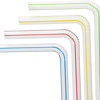100 бр. Сламки за еднократна употреба Гъвкави пластмасови сламки Раирани многоцветни дъгови сламки за пиене Bendy Straw Bar Аксесоари 2024