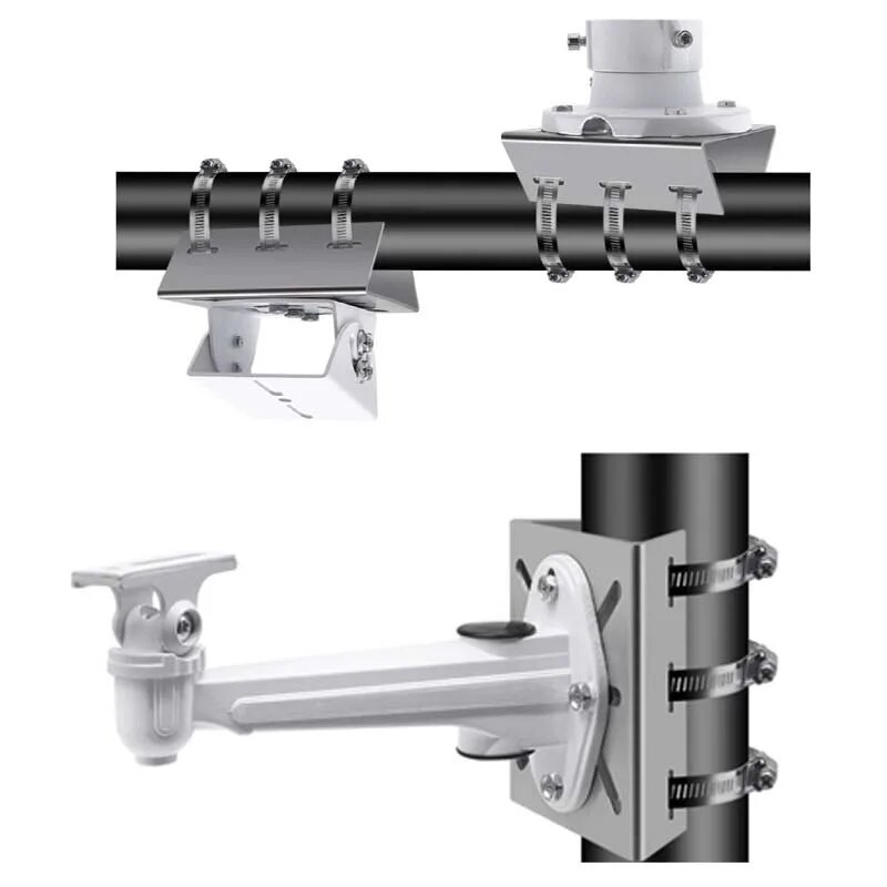 Nerūsējošā tērauda kolonnas stīpas videonovērošanas uzstādīšanas plāksnes kronšteins Kameras staba stiprinājuma panelis āra videonovērošanas piederumiem