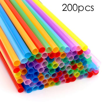 100/200/300/500 бр. Многоцветни пластмасови сламки за еднократна употреба за партита/барове/магазини за напитки/домашни сламки с раирани сламки за пиене
