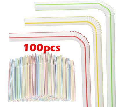 100/300 vnt. vienkartiniai plastikiniai šiaudeliai vaivorykštės dryžuoti lankstomi tempiami geriamųjų šiaudelių vakarėliui liemenėlės kokteilių sulčių gėrimų šiaudeliai