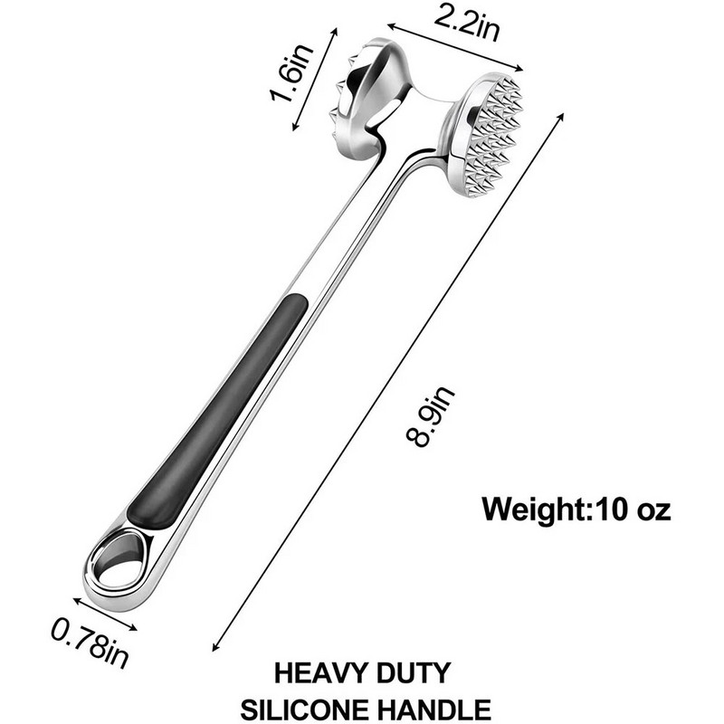 Veliki profesionalni čekić za meso, prijenosni labavi alat, igla za omekšavanje mesa, dvostrani čekić za meso s gumenom udobnom ručkom