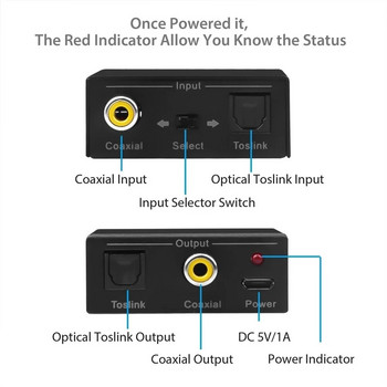 Цифров аудио конвертор Оптичен SPDIF Toslink към коаксиален и коаксиален към оптичен SPDIF Toslink двупосочен превключвател сплитер адаптер