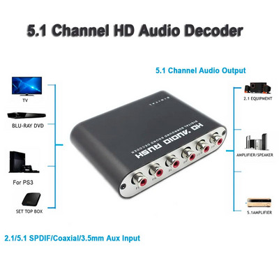 AC3 audio digitális-analóg 5.1 csatornás sztereó DAC HD audio konverter optikai SPDIF koaxiális AUX 3,5 mm-től 6-ig RCA dekóder erősítő
