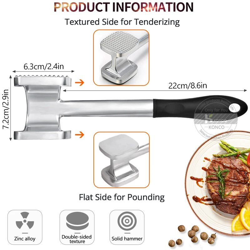 Ciocan de frângere pentru carne din oțel inoxidabil Konco Ciocan pentru friptură de vită, carne de pui, instrument de ciocan de pește, unelte de bucătărie