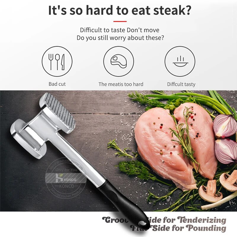 Ciocan de frângere pentru carne din oțel inoxidabil Konco Ciocan pentru friptură de vită, carne de pui, instrument de ciocan de pește, unelte de bucătărie