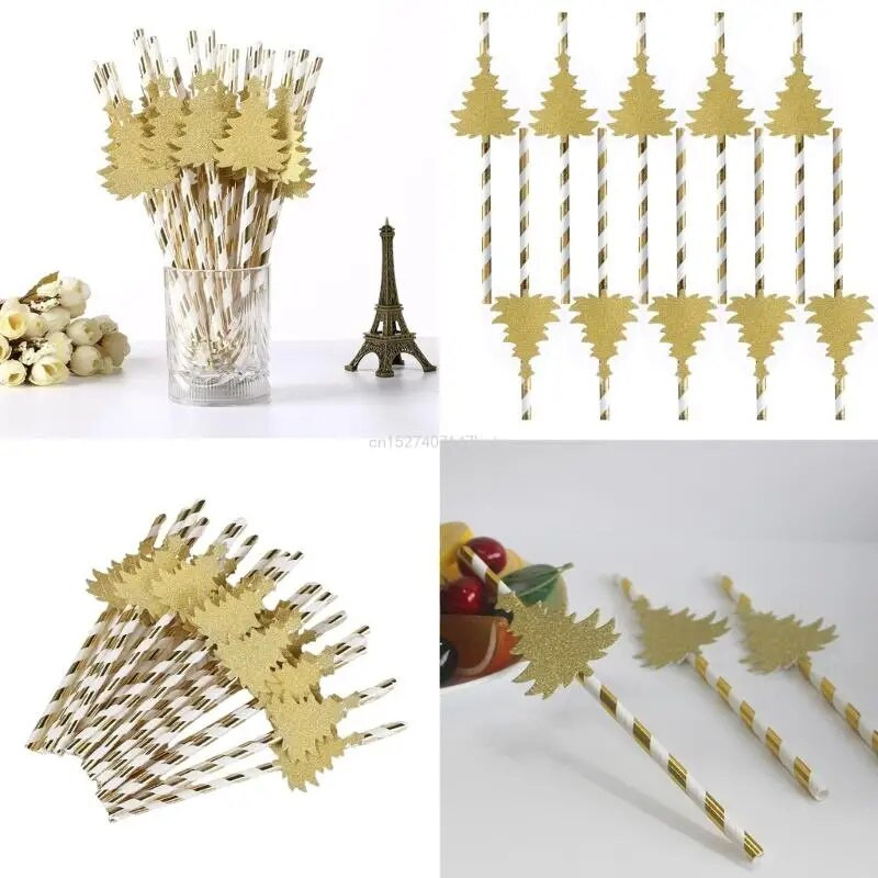 30 komada slamki za božićno drvce Ukrasi od papirnatih slamki za piće koje se mogu reciklirati Prugaste slamke od papira Potrepštine za zabave Izdržljive