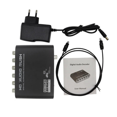 Hangdekóder erősítő AC3 audio konverter digitális-analóg 5.1 csatornás sztereó optikai SPDIF koaxiális AUX 6 RCA-hoz