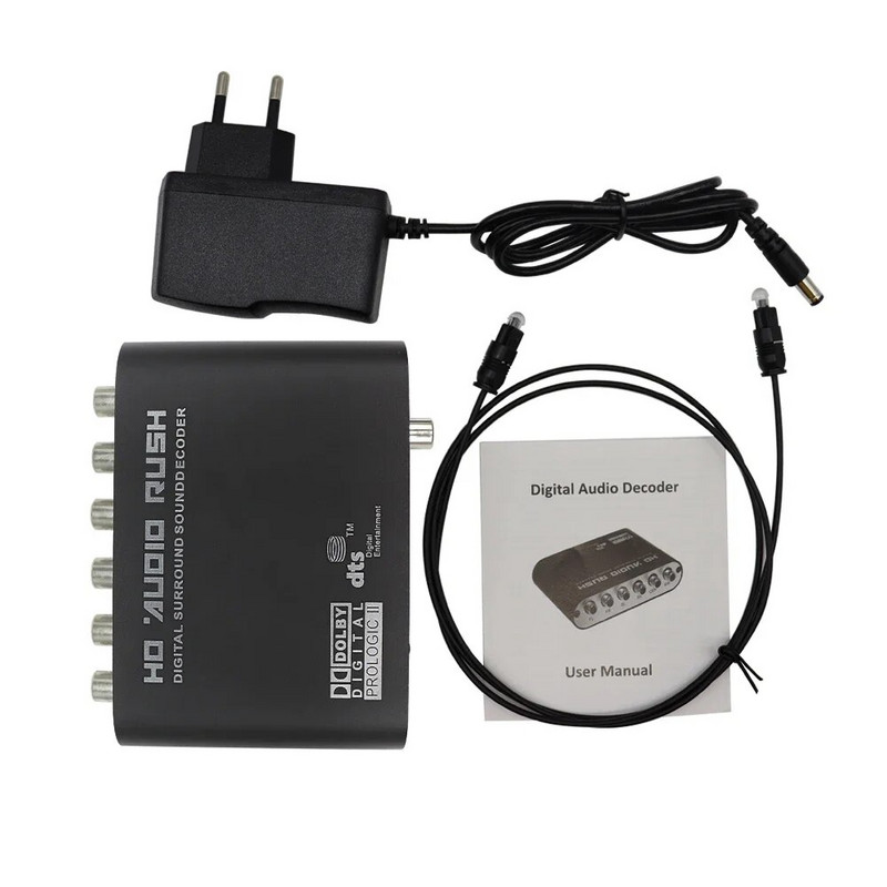 Hangdekóder erősítő AC3 audio konverter digitális-analóg 5.1 csatornás sztereó optikai SPDIF koaxiális AUX 6 RCA-hoz