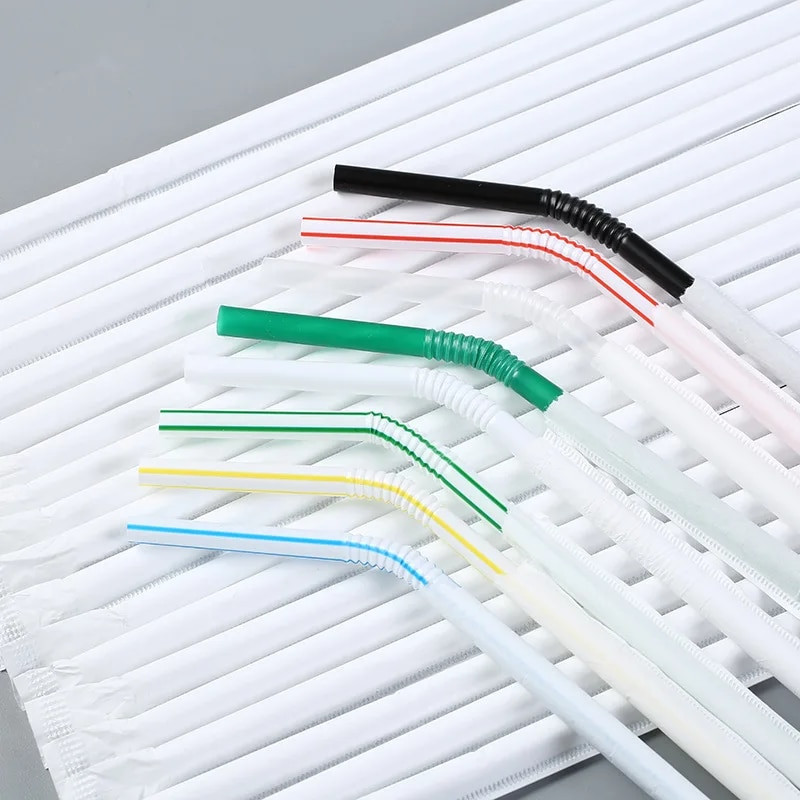 300 komada šarenih jednokratnih plastičnih zakrivljenih slamki dugih 8 inča, višebojnih duginih slamki, dodaci za piće za party barove