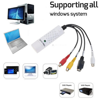 Nešiojamasis USB 2.0 vaizdo įrašymo kortelių adapteris TV DVD VHS garso įrašymo S-video USB keitiklis, skirtas Windows XP/7/8/10