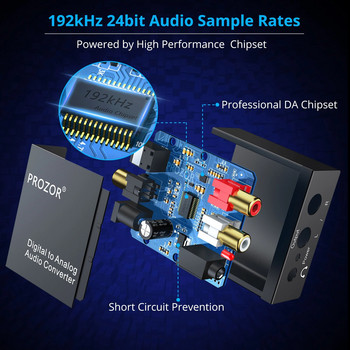 Μετατροπέας ήχου PROZOR 192KHz ψηφιακό σε αναλογικό DAC SPDIF Μετατροπέας οπτικού σε αναλογικό L/R RCA Προσαρμογέας βύσματος εξόδου Toslink σε 3,5 mm