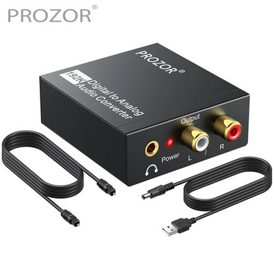 PROZOR 192KHz Цифрово-аналогов аудио конвертор DAC SPDIF Оптичен към аналогов L/R RCA конвертор Toslink към 3,5 мм жак изходящ адаптер