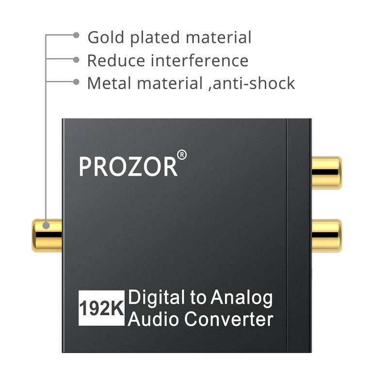 PROZOR 192KHz ciparu uz analogo audio pārveidotājs DAC SPDIF optiskais uz analogo L/R RCA pārveidotājs Toslink uz 3,5 mm izejas adapteri