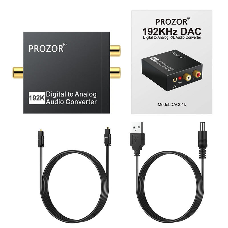 PROZOR 192KHz ciparu uz analogo audio pārveidotājs DAC SPDIF optiskais uz analogo L/R RCA pārveidotājs Toslink uz 3,5 mm izejas adapteri