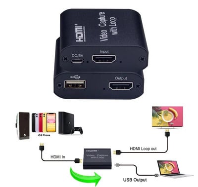 Κάρτα λήψης βίντεο 1080P 4K HDMI Συσκευή λήψης βίντεο HDMI σε USB 2.0 παιχνίδι Dongle Εγγραφή HD Capture Ζωντανή ροή + Loop Out