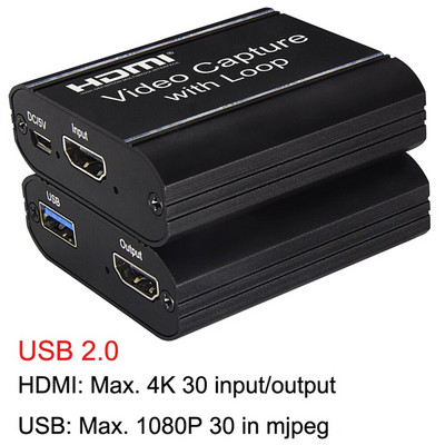 Videohõivekaart 1080P 4K HDMI-videosalvestusseade HDMI To USB 2.0 Dongle Mäng HD Capture Salvestus Otseülekanne + Loop Out