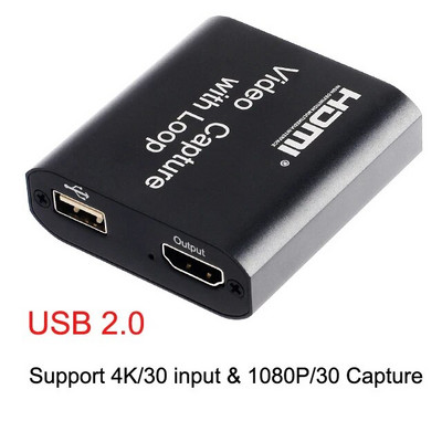 Videohõivekaart 1080P 4K HDMI-videosalvestusseade HDMI To USB 2.0 Dongle Mäng HD Capture Salvestus Otseülekanne + Loop Out