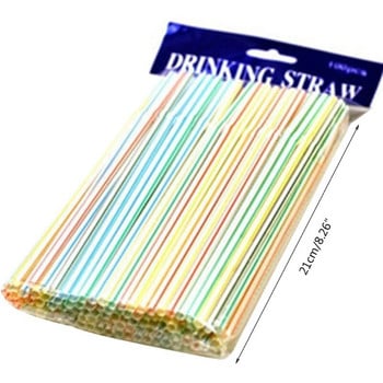 100 бр./Опаковка 8-инчови пластмасови сламки за еднократна употреба Разноцветни райета Огъваща се гъвкава сламка за парти бар