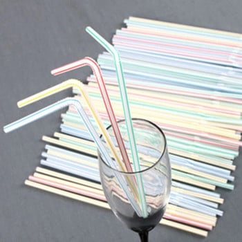 100 бр./Опаковка 8-инчови пластмасови сламки за еднократна употреба Разноцветни райета Огъваща се гъвкава сламка за парти бар