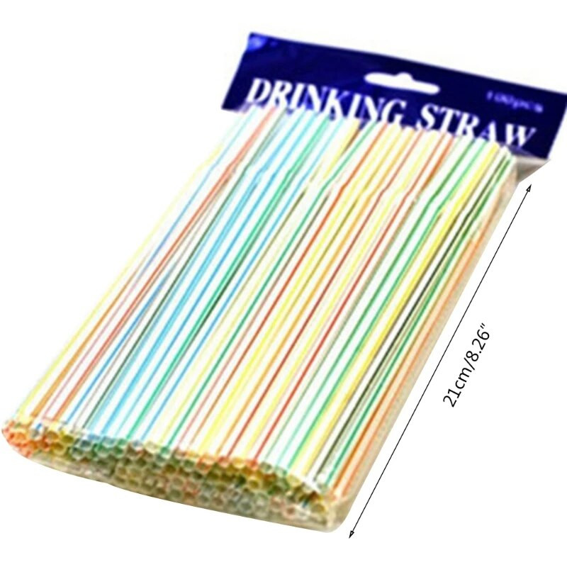 100 vnt / pakuotė 8 colių vienkartiniai plastikiniai gėrimo šiaudeliai įvairiaspalviai dryžuoti lankstūs alkūniniai šiaudeliai vakarėlio barui