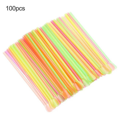 100 vnt. Pieno kokteilis Pochlebcas Gėrimai Šaukštas Šiaudeliai Neoniniai Kokteiliai Gėrimai Vakarėliams Vienkartiniai indai