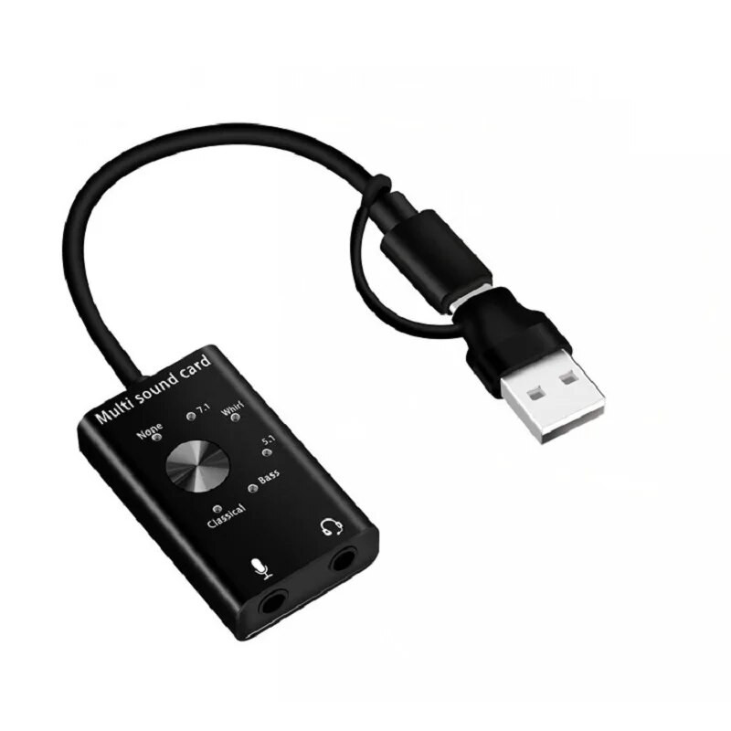 Išorinė garso plokštė USB 2.0 C tipo stereo mikrofono adapteris Profesionalus konverteris, skirtas MacBook nešiojamojo kompiuterio ausinių kompiuterio garsiakalbiui