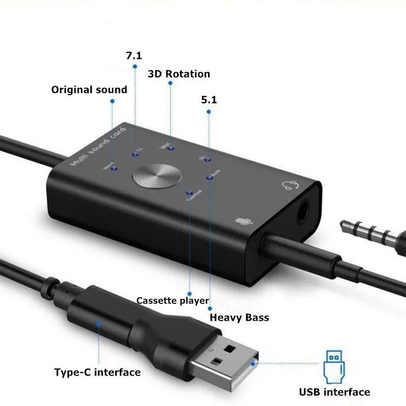 Išorinė garso plokštė USB 2.0 C tipo stereo mikrofono adapteris Profesionalus konverteris, skirtas MacBook nešiojamojo kompiuterio ausinių kompiuterio garsiakalbiui