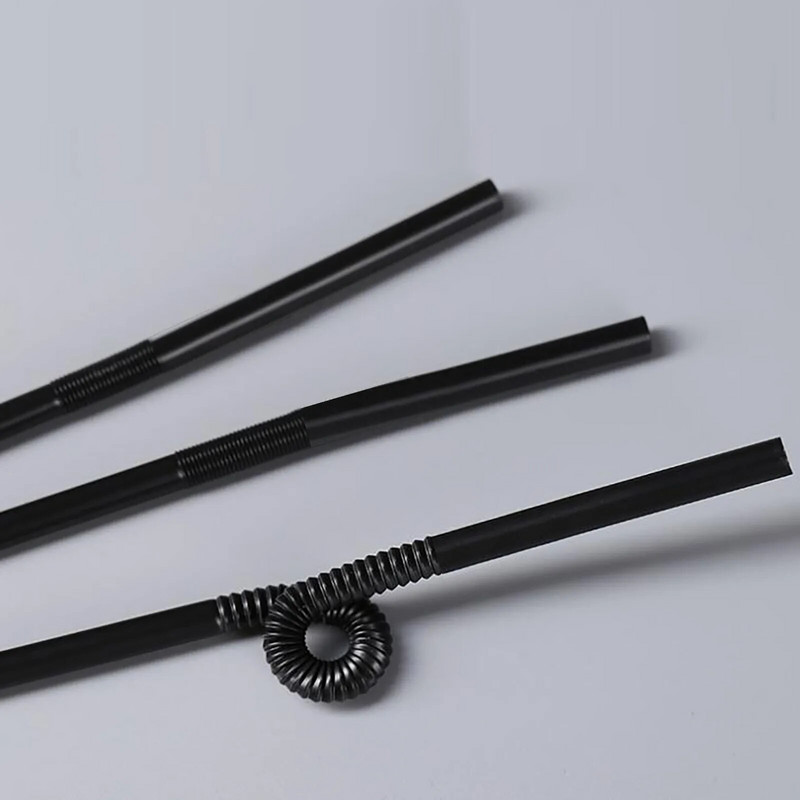 200 vnt 6 x 210 mm vienkartiniai plastikiniai juodi kokteilių šiaudeliai Minkšti šiaudeliai Kavos šiaudeliai vienkartiniai plastikiniai juodi kokteilių šiaudeliai