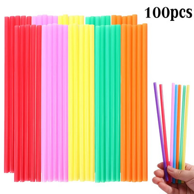 100 buc Pai de unică folosință 19 cm Paiele din plastic colorate Manual DIY Creativ gura plată Tub drept Monocrom Pachet mixt de 8 culori